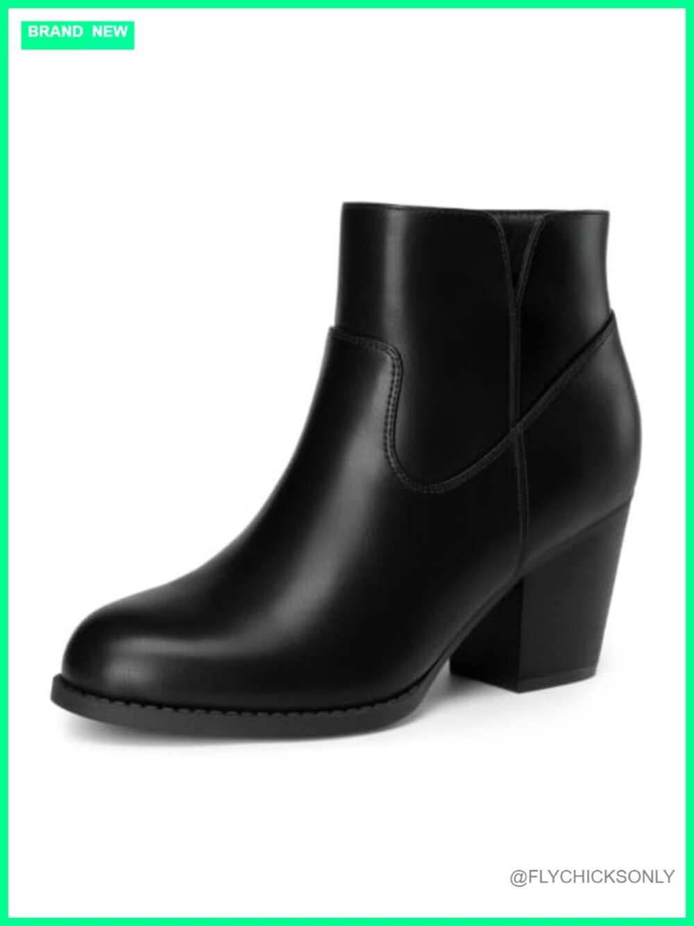 Womens Ankle Boots Block Heel Side Zipper Round Toe Booties